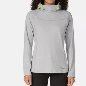 Fila Women's Funnel Neck Moisture Wicking Active Hoodie Grey Yellow Trim Medium